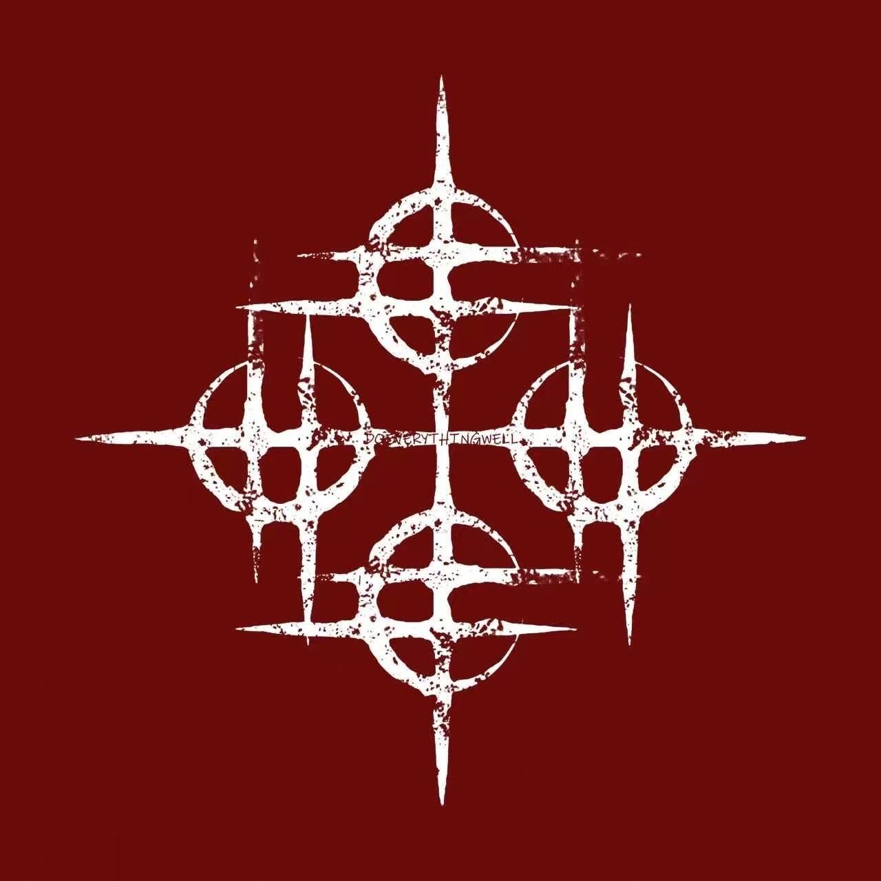 White distressed symbol composition on deep red