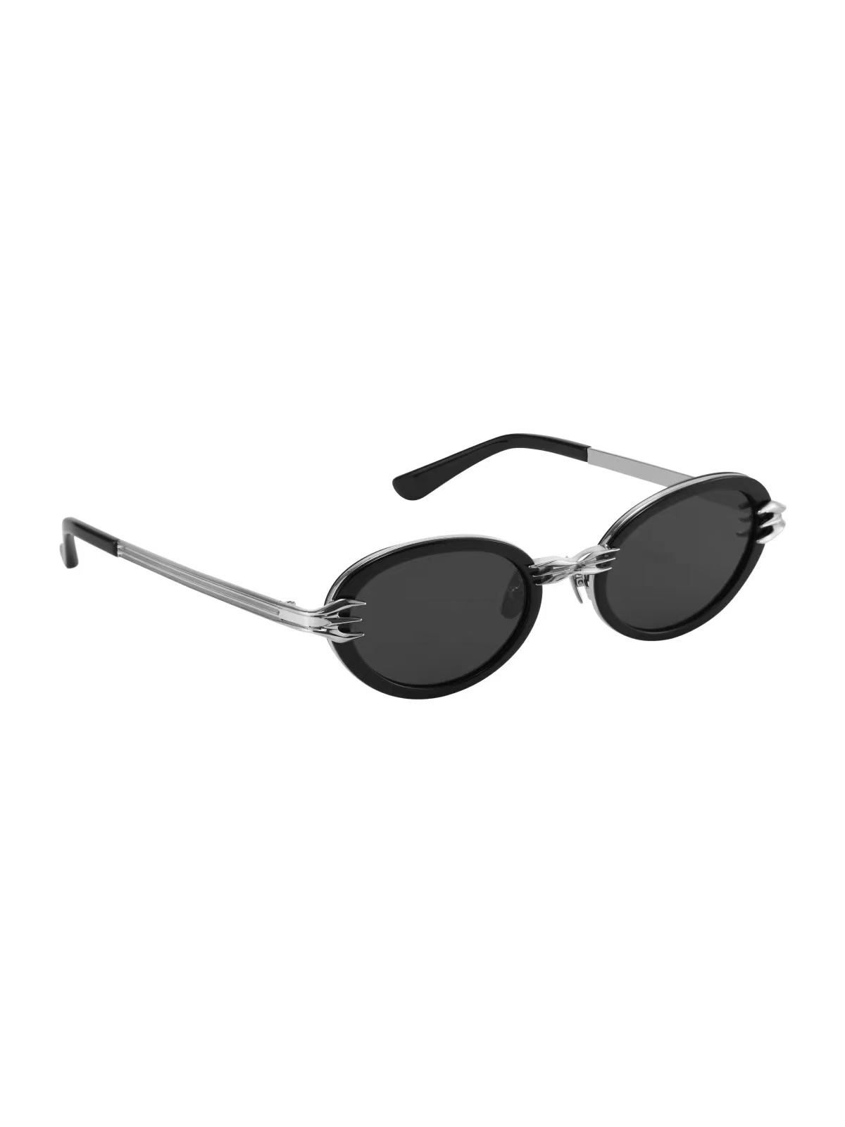 Oval sunglasses with sculptural silver arms