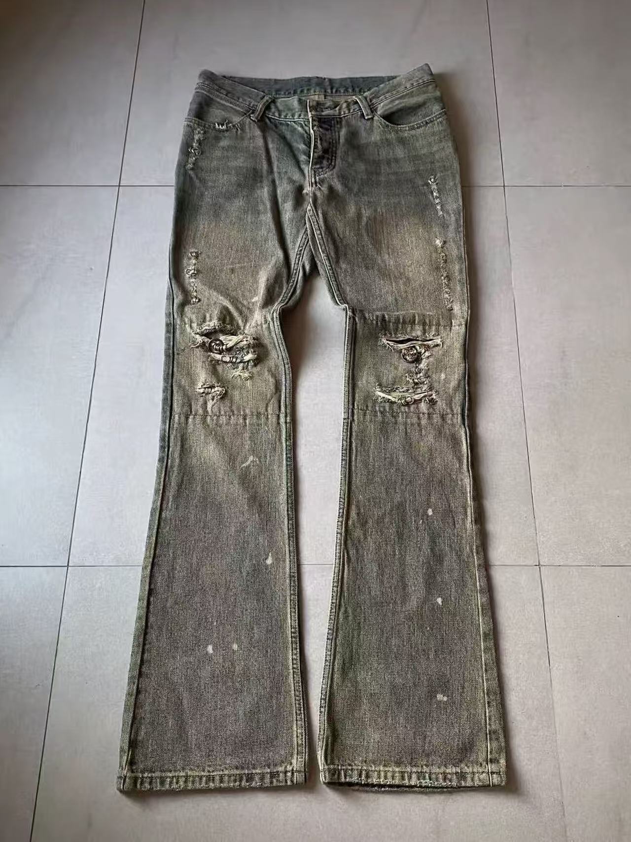 Original jeans photograph on a tiled floor